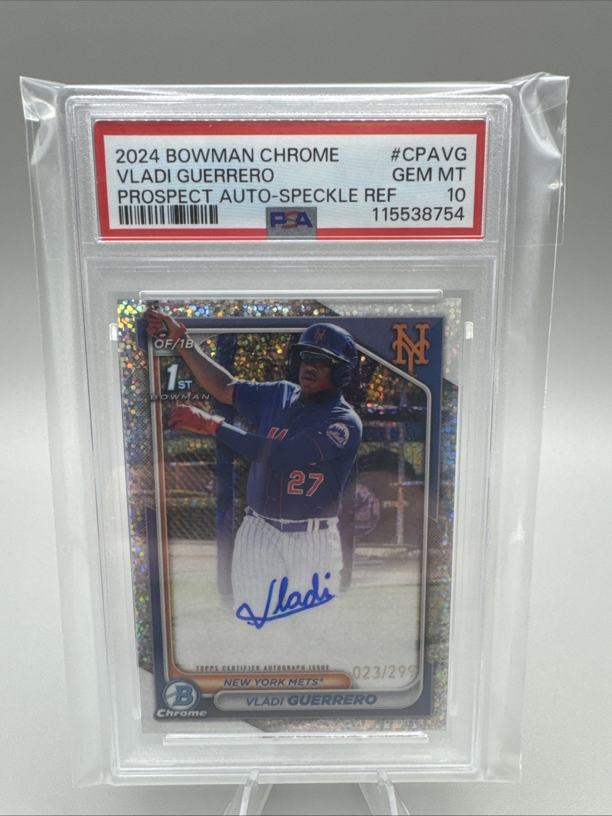 2024 Bowman Chrome Vladi Guerrero Auto Speckle Refractor 1st /299 PSA 10