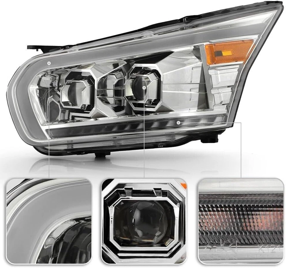 Faróis projetores cromados com LED DRL para 2015-2023 Ford Transit 150 250 350 - Imagem 4 de 4