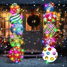 10 Pcs Christmas Outdoor Yard Signs Christmas Balls Decoration with 10 Light Str