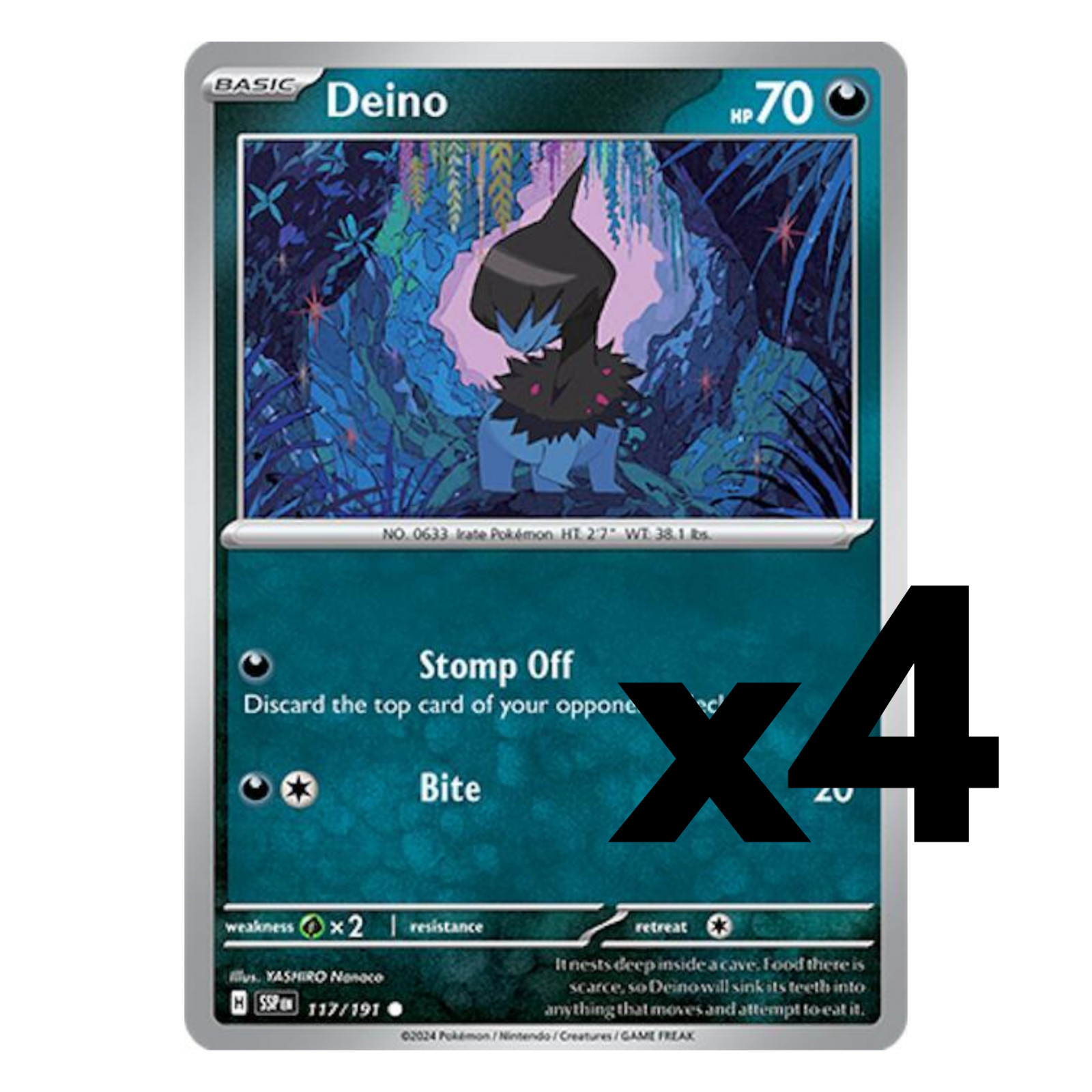 4x Deino - 117/191 - SV08: Surging Sparks (SSP) Pokemon Playset x4
