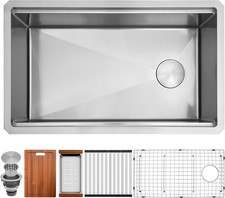 30" Undermount Stainless Steel Workstation Sink, Large Single Bowl, Offset Drain