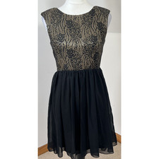 Tokyo Doll Skater Dress Black Chiffon & Gold Sparkly Size 12 Dark Academia BNWT