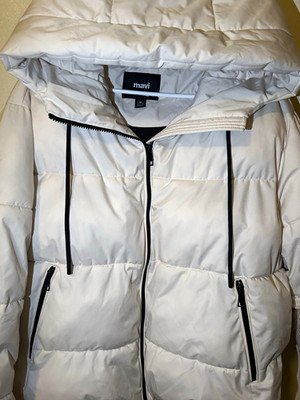 Mavi Women s White Hooded Puffer Jacket Full Zip Long Sleeve Size M