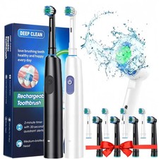 Rotating Electric Toothbrush Rechargeable With 4Brush Heads 5 Modes Timer USB