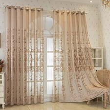 Boho Lace Sheer Curtains 102 inches Long 2 Panels Set, Farmhouse Embroidered ...