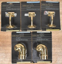 3x Brass Brackets + 2x Scroll Finial Ends for 2" Brass Handrail LIDO Rail System