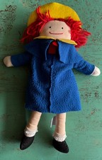 Vintage 1990 Eden Madeline Plush Doll with Yellow Felt Hat Blue Dress-Used