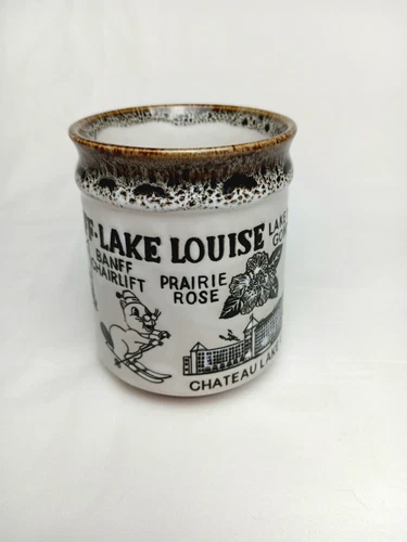 Vtg 70s 80s BANFF Coffee Mug Gift Souvenir LAKE LOUISE Alberta Canada Skiing Cup