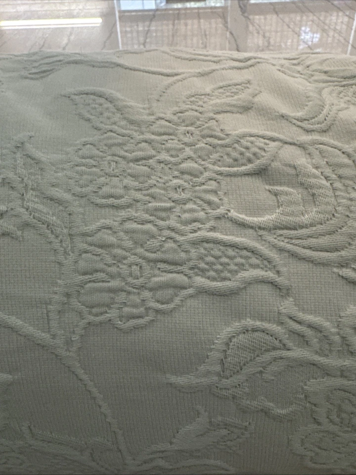 Pottery Barn Matelasse Floral Cotton Bolster Pillow 10” X 27” Blue Green - Image 2 of 4