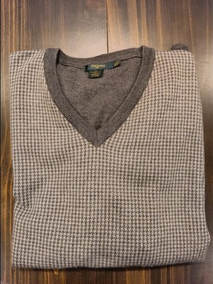 Tom James V Neck Sweater XXL Houndstooth Merino Wool * Made in Italy *