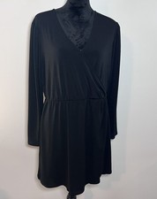 Nine West Dress Womens Plus 2XP Black V Neck Faux Wrap Long Sleeve Stretch