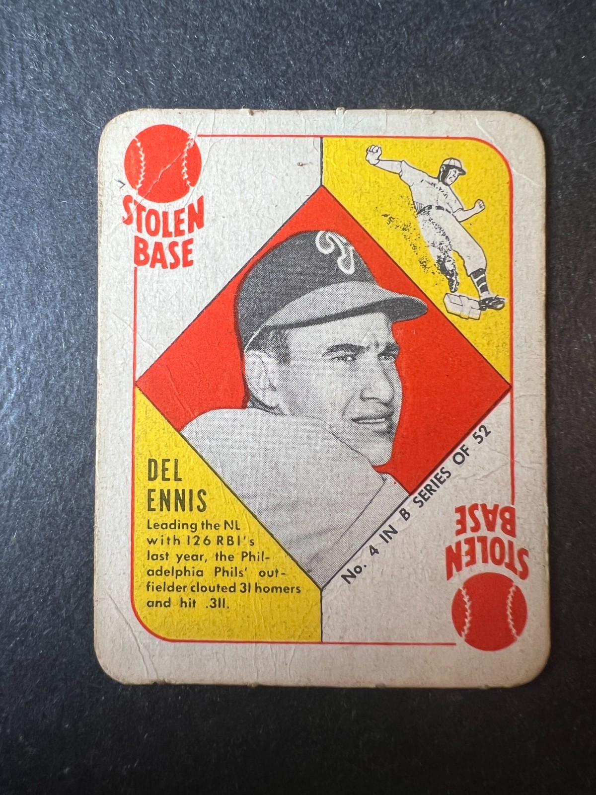 Del Ennis #4 (Baseball Cards 1951 Topps Blue Back) — is it worth grading?