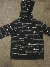 Champion Black Graphic Print Hoodie Boys Medium Hooded Logo Pockets