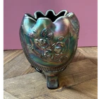 Northwood Fine Cut & Roses Carnival Glass Rose Bowl Amethyst Iridescent 4"
