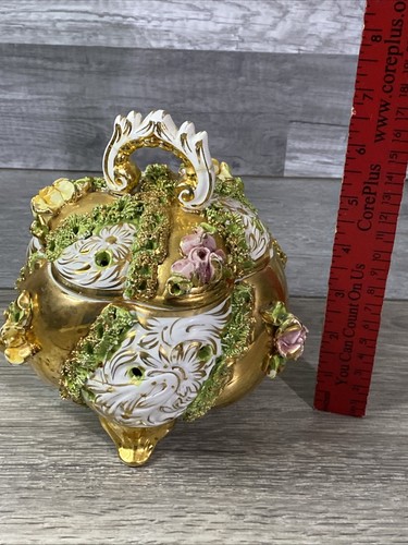Vintage 1930s AR DE SESTO F No Gold Gilded Floral Footed Dish W/ Lid Italy - Picture 15 of 16