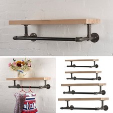 50-125CM Pipe Clothes Rail Wall Mounted Garment Hanging Rack with Shelf Wardorbe