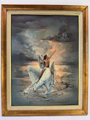 John Pitre Restrictions Signed Giclee Canvas 1972 Chained Pegasus Framed 28x22