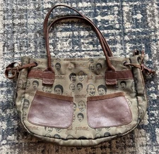 Vintage Jack Gomme Paris “Faces” Nylon & Leather Top Handle Purse Made In France