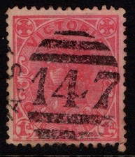 Australia Victoria 1905 One Penny 1d red perf 12 x 12&frac12; SG417 Used numeral 147
