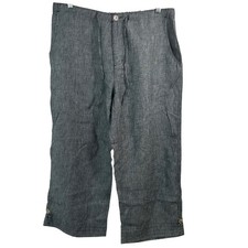 Fresh Produce Womens Black Linen Capri Pants ACPLINN Micro Check Relaxed Size LG