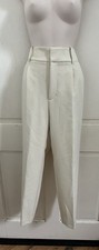 ZARA NWT Cream Ecru High Rise Pleated Woven Viscose Straight Leg Trouser Pants S