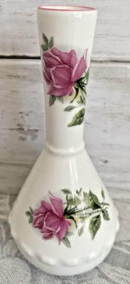 Vintage St. George Bone China Bud Vase England Pink Rose Floral Cottage Decor