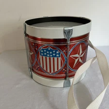 Vintage Noble & Cooley USA Metal Patriotic Red White & Blue Shield Star Toy Drum