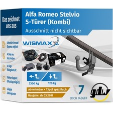 ANHÄNGERKUPPLUNG für Alfa Romeo Stelvio ab 17 abnehmbar GDW +13pol E-Satz ErichJ