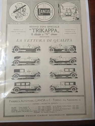 Pubblicità Originale Lancia TRIKAPPA 1922 - Foto 1 di 6