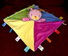 Kids II Taggies Pink Bunny Security Blanket Pink Green Yellow Blue Sections