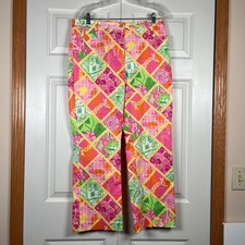 Vintage Lilly Pulitzer Patchwork Slacks Pants Size 14 Mosaic Palm Tropical