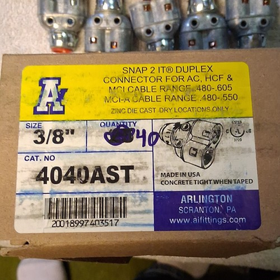 #ad Arlington SNAP 2 Duplex Connector Zinc 3 8quot; Flexible Cable Conduit 4040AST. $60.00