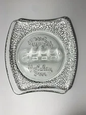Vintage Holiday Inn Hotel Ashtray Pebbled Clear Glass Embossed 5” x 5” Ex Cond