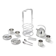 Stainless Steel Pretend Play Tea Set and Storage Rack 11pc