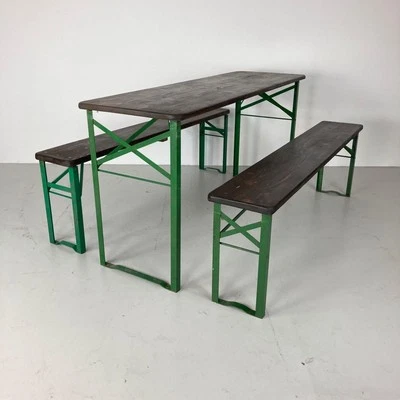 Vintage Industriel Allemand Bière Table Banc Set Jardin Personnalisé Longueur - Photo 1/4