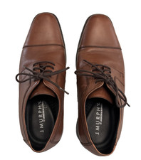 JOHNSTON MURPHY 9W Men's Dark Tan Leather Cap Toe Lace Up Shoes EUC