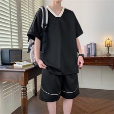 Mens Tracksuit 2-Piece Set Short Sleeve T Shirt Shorts Sweatsuit Outfit Set