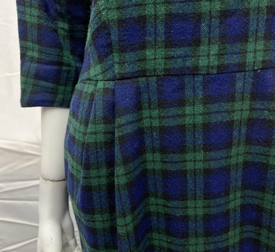 Vestido midi vintage Lord & Taylor años 50 60 para mujer azul verde tartán lana a cuadros 18 Foto 2 de 4