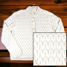 VINTAGE 60’s Carol Brent Sweater Cardigan Open Knit Geometric Lace Size S