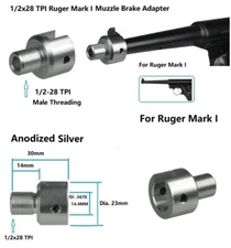 Aluminu Silver Ruger .22 Mark I Adapter W 3 set crew For 1/2x28 TPI Muzzle Brake