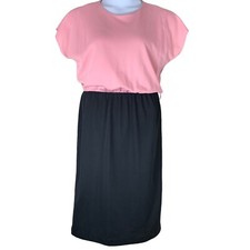 Vintage Dress Size 12 Ashley & Me Pink Black Fitted Waist Short Sleeved