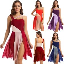 Lyrical Women Mesh Color Block Leotard Dresses Modern Contemporary Dance Costume