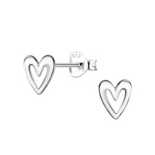 Silver Heart Stud Earrings - 925 Sterling Silver Women's Jewelry