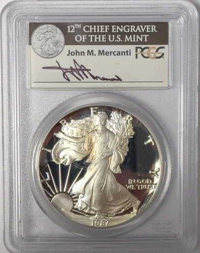 1987-S Proof American Silver Eagle PCGS PR 69 DCAM Mercanti Label - E16