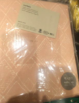 2 West Elm Cotton Canvas Hand Drawn Diamond Curtains misty rose  48 96