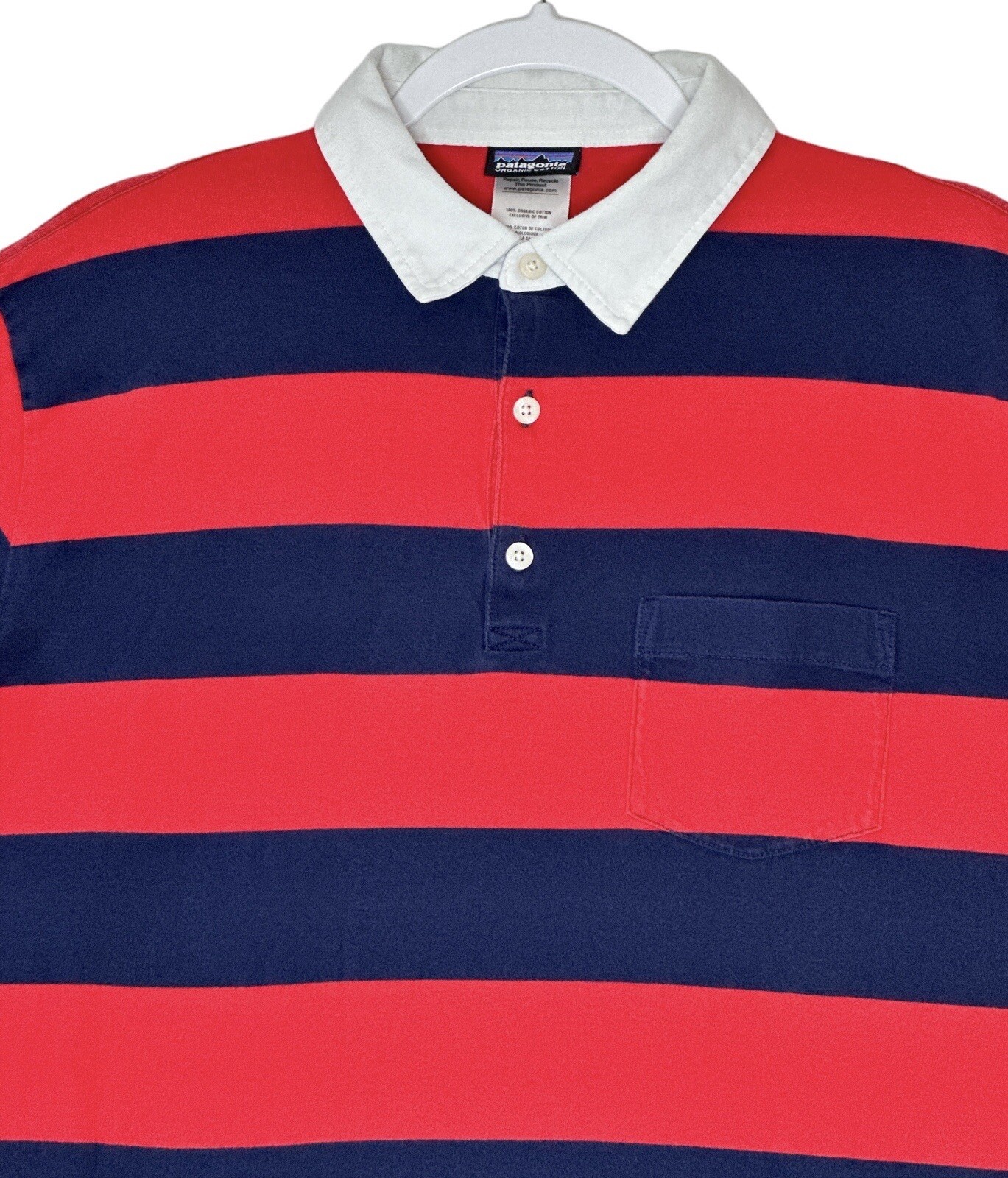 Patagonia Polo Shirt  Men's Large Organic Cotton Striped Short Sleeve thumbnail 3