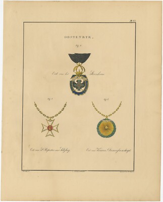 Antique Print of various Medals of Austria