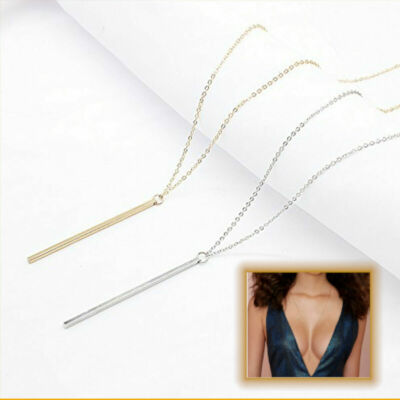 Attractive 70cm Gold Silver Plated Long Plain Strip Bar Pendant