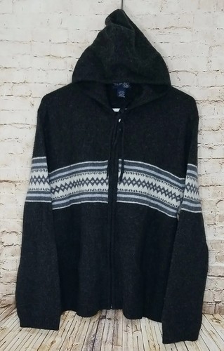 Venezia Jeans Womens 22/24 Full Zip Hooded Sweater Lambs Wool Nordic Fair Isle