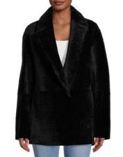 Vince Genuine Shearling Blazer Coat In Black Size Medium M